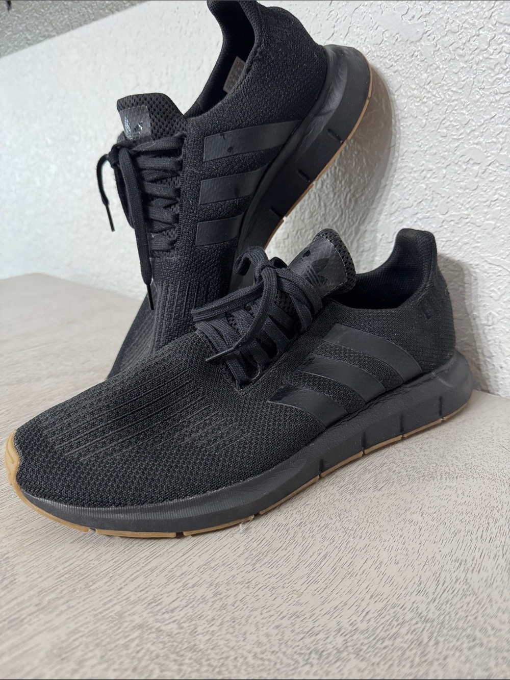 adidas Black Knit Slip-On Running Sneakers with Gum Outsole